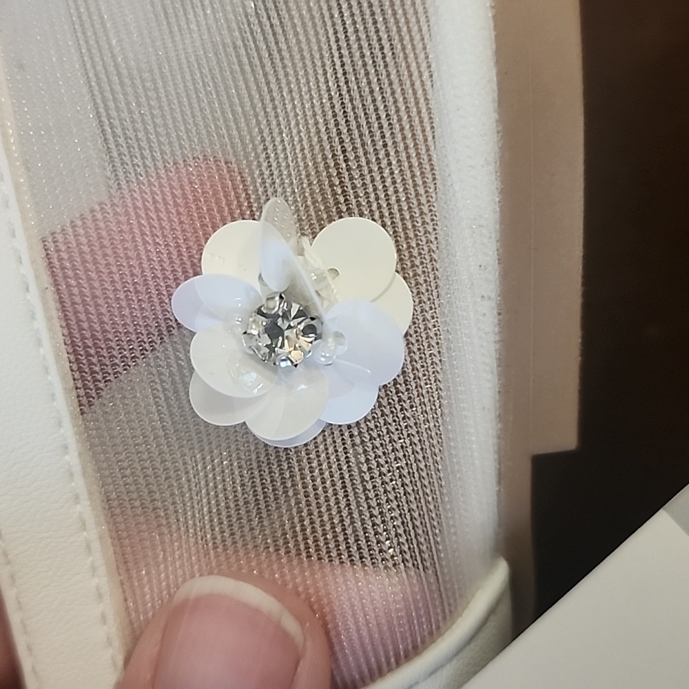 A New Day Everly - White Mary Jane Flats with Sequins Floral Details - Picture 12 of 13